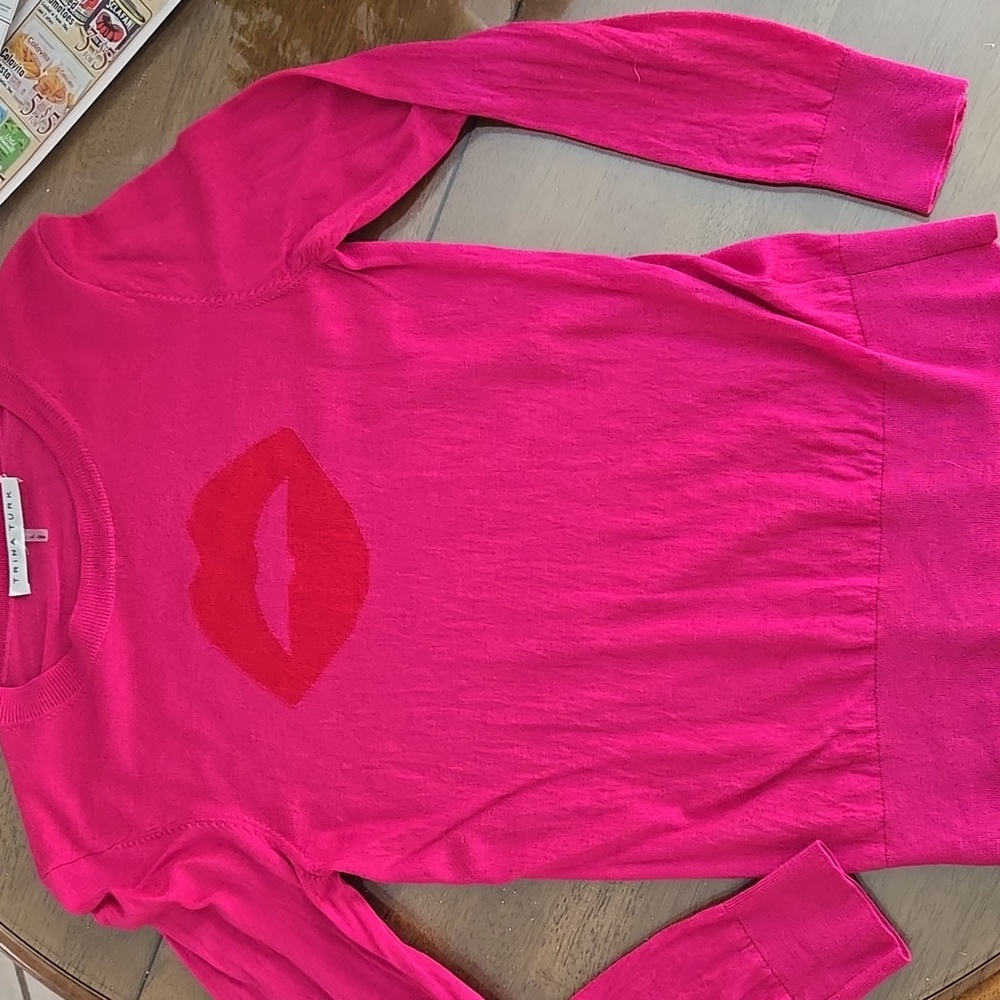 Trina Turk Fuchsia Sweater with Red Lips Design